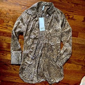 TRF ZARA leopard cheetah print satin midi blouse